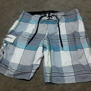 O'Neill 34 Boardshorts Blue and White Plaid